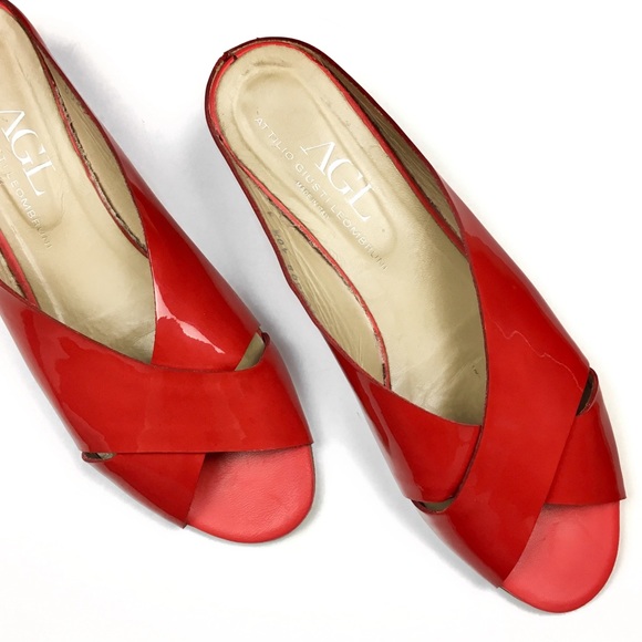 Agl Shoes - AGL Red Patent Leather ‘Mini’ Wedge Slides